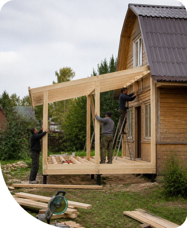 Веранда к дачному дому в Ишиме проектирование и монтаж